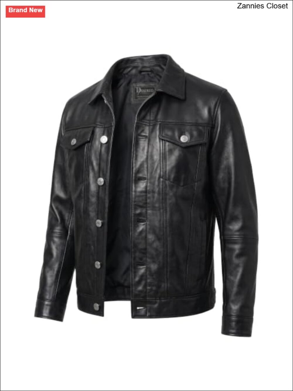 Mens Real Lambskin Leather Trucker Jacket Shirt Collar Button Front Regular Fit